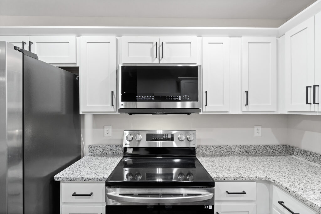 White shaker instal with built in microwave 